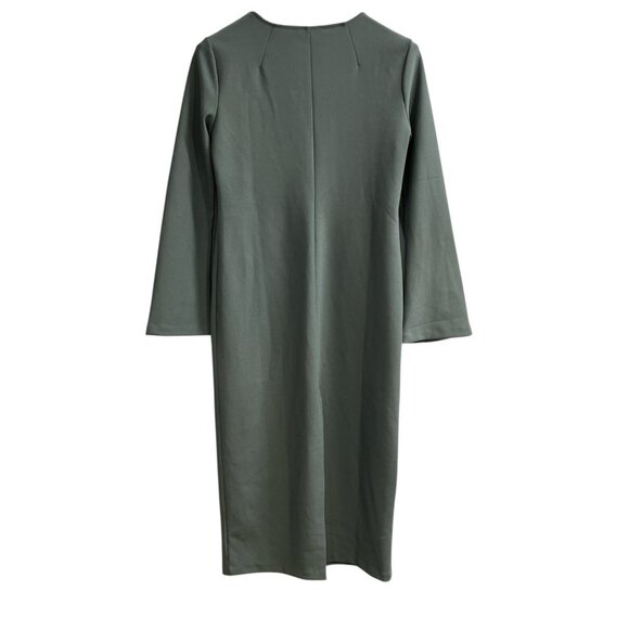 Zara Dress Womens L Gray Sheath Knit Midi Flare Sleeve Minimalist Capsule Office - Picture 2 of 11
